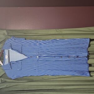 LuLaRoe Blue and White Striped Button Down Dress